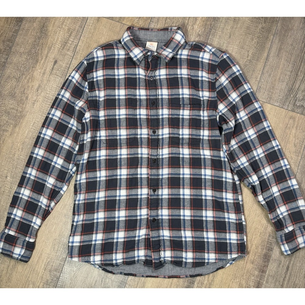 Faherty Reversible Plaid Stripe Gray Orange Button Up Flannel Shirt Womens Large
